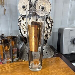 vintage mid-century modern cocktail pitcher , featuring a 22-karat gold coin